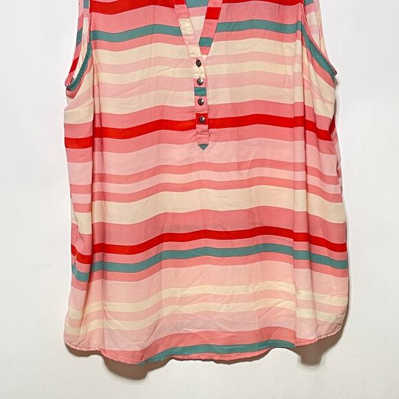 Torrid Sleeveless Blouse Womens 2XL Pink Striped V-Neck Henley Chiffon Tank Top - Picture 9 of 10